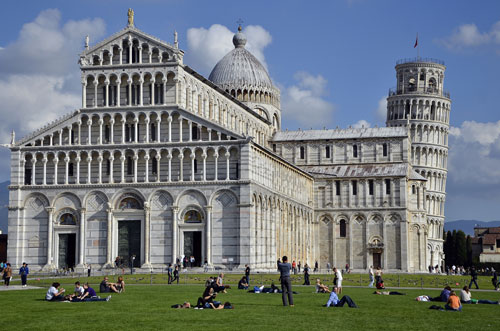 Front View of the Cathedral and the Leaning Tower of Pisa